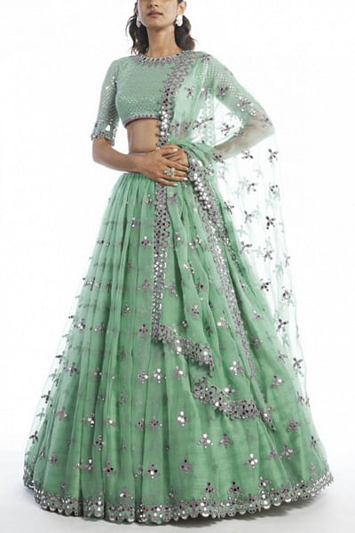 Light mint embellished lehenga set