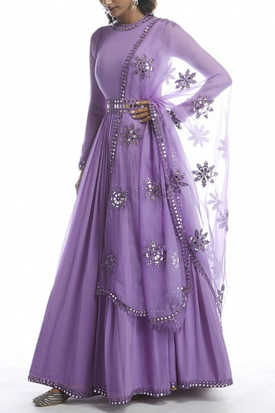 Purple embroidered anarkali set