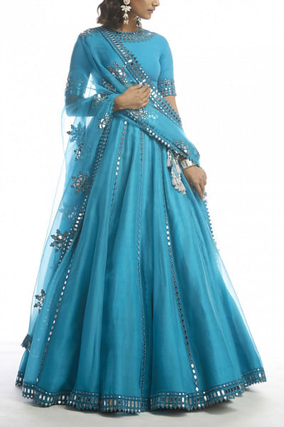 Turquoise embellished lehenga set