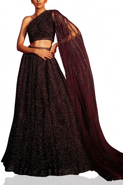 Dull silver embellished lehenga set