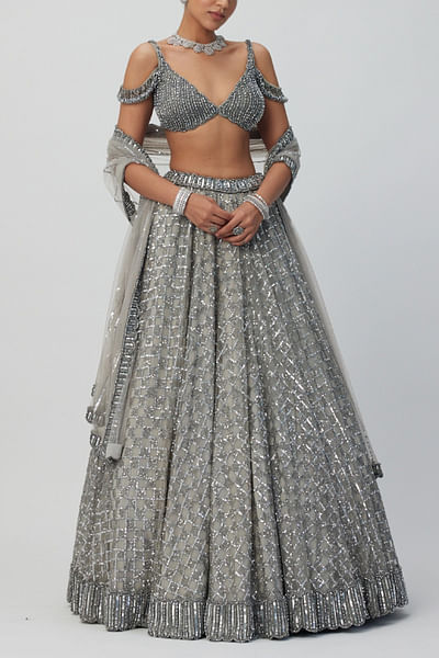 Crystal grey sequin embroidered lehenga set
