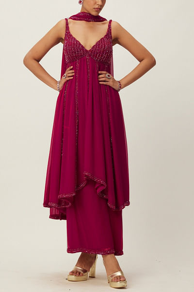 Ruby red crystal embroidered kurta set