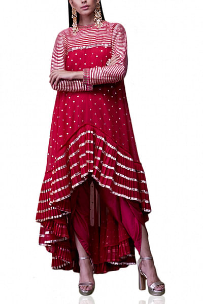 Red embellished kurta dhoti set