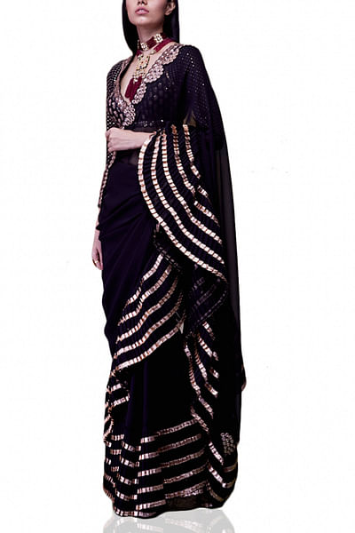 Black embellished ruffle saree