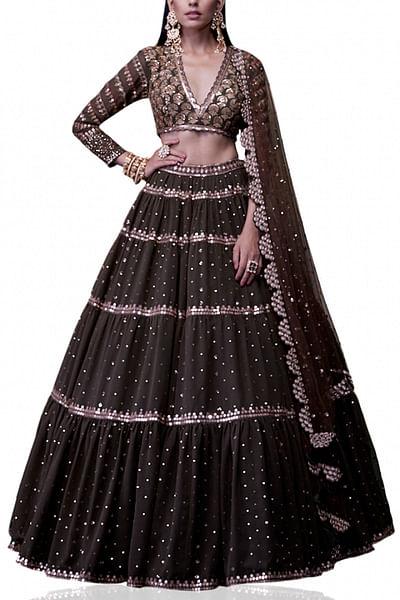 Olive embroidered lehenga set
