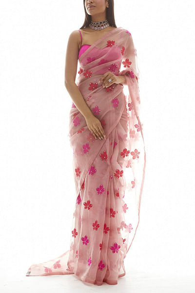 Dusty pink embellished sari set
