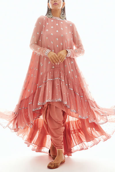 Pink tiered kurta and dhoti pants