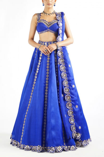 Blue floral embellished lehenga set