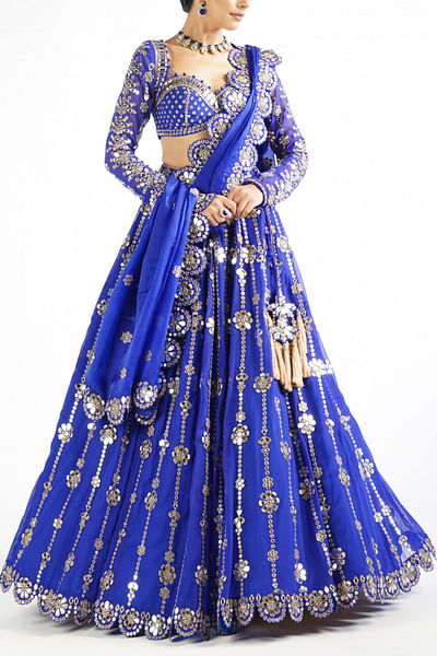 Royal blue embellished lehenga set