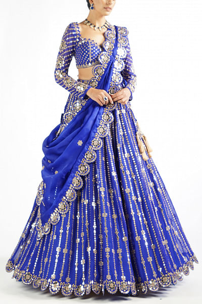 Royal blue embellished lehenga set