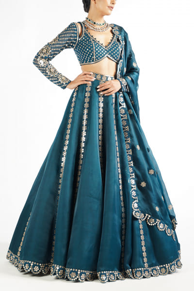 Dark teal embellished lehenga set