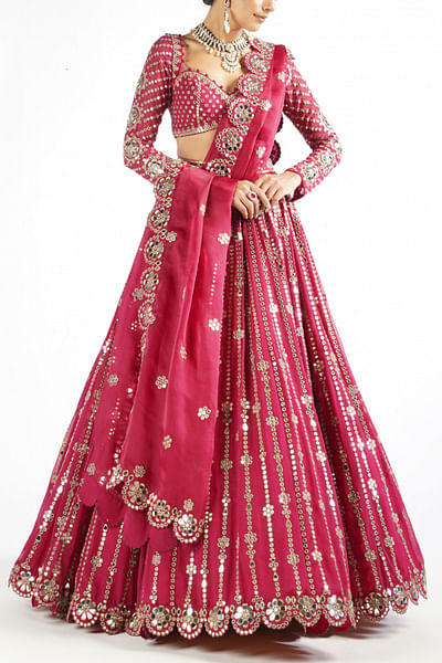 Wine embroidered lehenga set