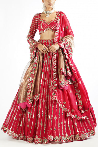 Red embroidered lehenga set