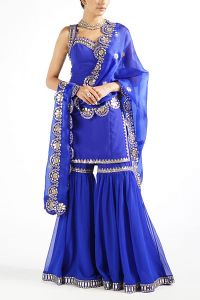 Blue embellished sharara set