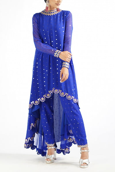 Blue mirror embellished kurta set