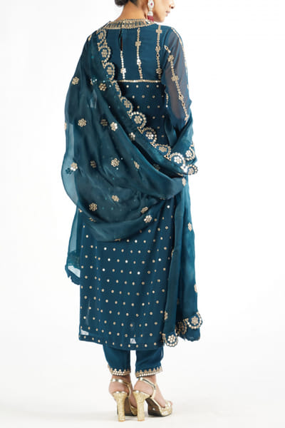 Vvani by Vani Vats Dark teal embellished kurta set VVAJHALAK2231