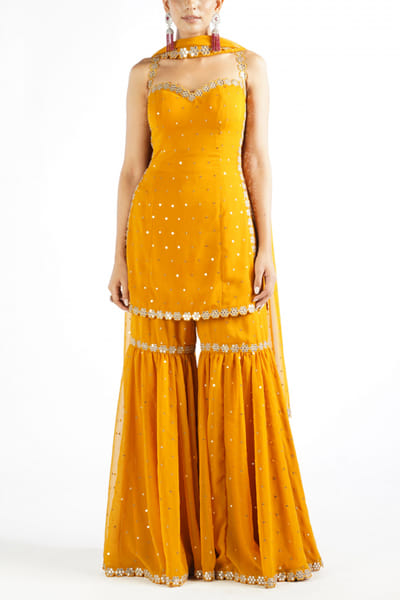 Vvani by Vani Vats Mustard embellished sharara set VVAJHALAK2232