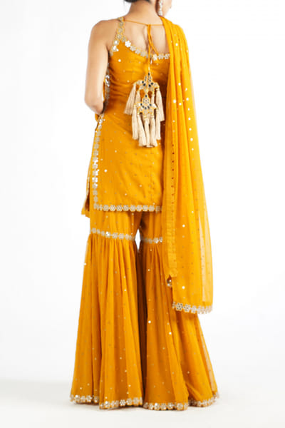 Vvani by Vani Vats Mustard embellished sharara set VVAJHALAK2232