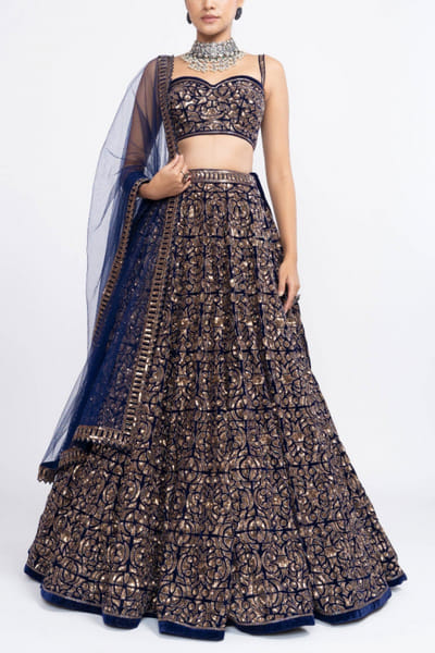 Vvani by Vani Vats Navy blue embellished lehenga set VVAMAHN2125