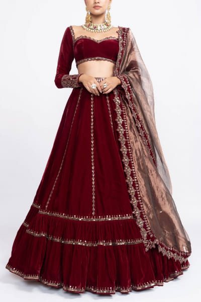 Maroon embellished lehenga set