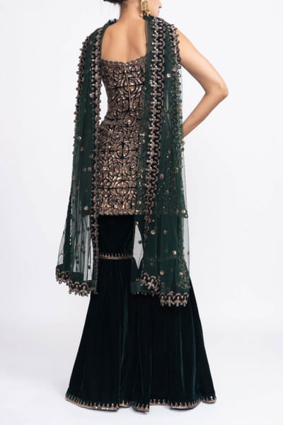 Vvani by Vani Vats Deep green sharara set VVAMAHN2137