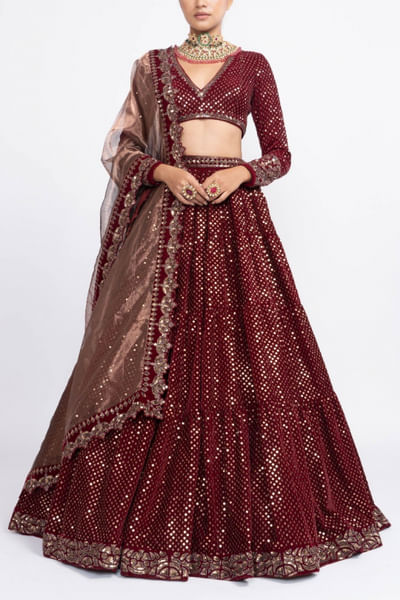 Maroon embroidered lehenga set