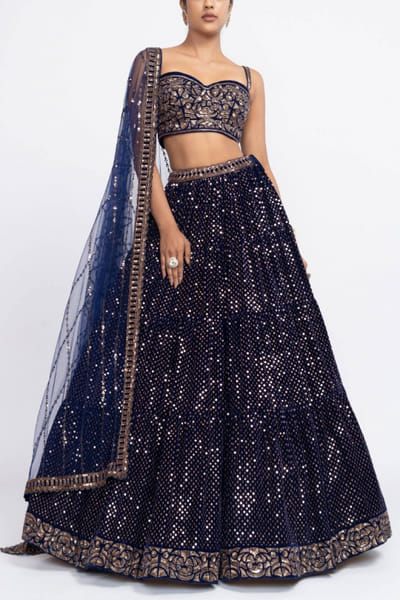 Vvani by Vani Vats Navy blue velvet lehenga set VVAMAHN2145