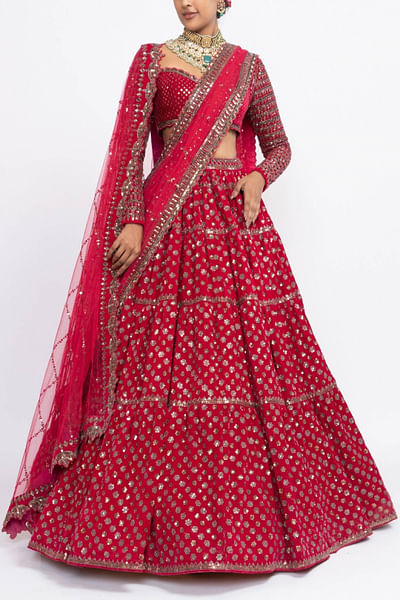 Red floral lehenga set