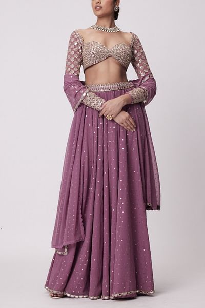 Mud mauve mirror and sequin work sharara set