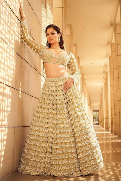 Fern green pearl embroidery lehenga set