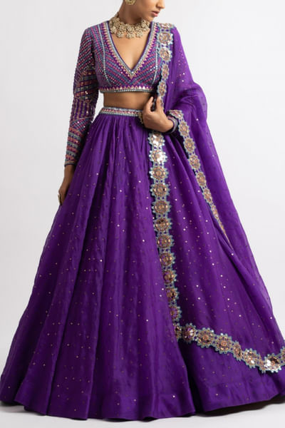 Purple silk organza lehenga set
