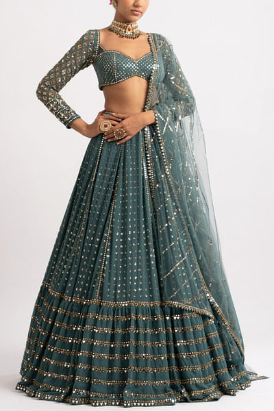 Green embellished lehenga set
