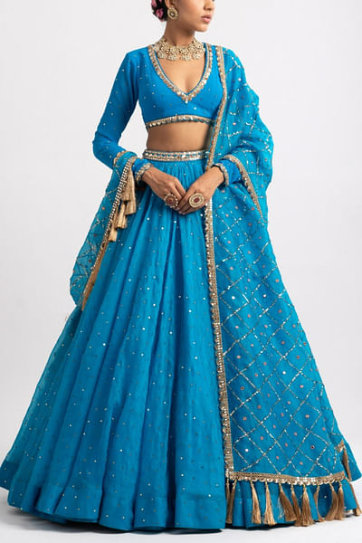 Blue embellished lehenga set