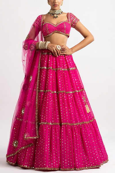 Fuchsia tiered lehenga set