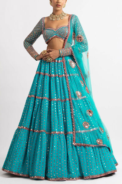 Peacock green tiered lehenga set