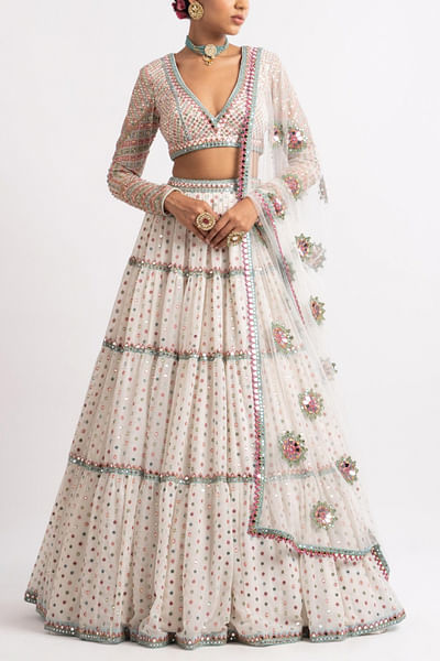 White embellished lehenga set