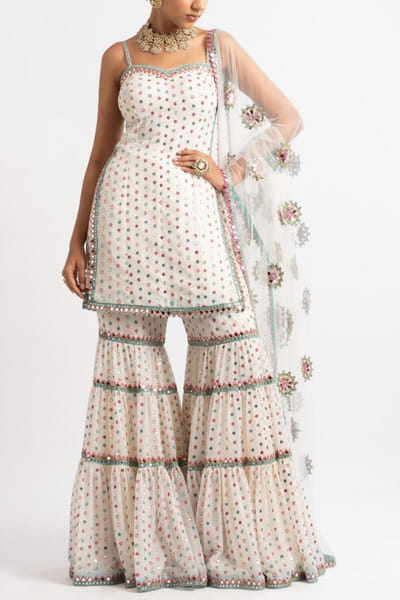 Vvani by Vani Vats White embroidered sharara set VVARANGSS2221