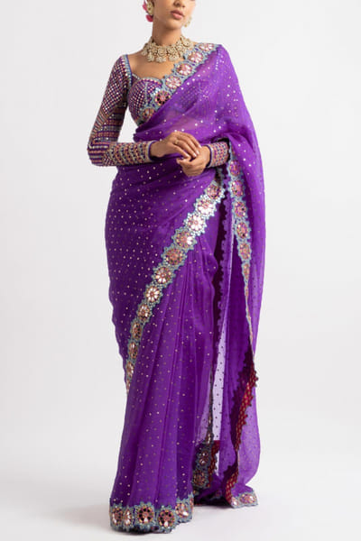 Vvani by Vani Vats Purple mirror work sari set VVARANGSS2223