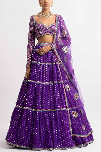 Purple tiered lehenga set