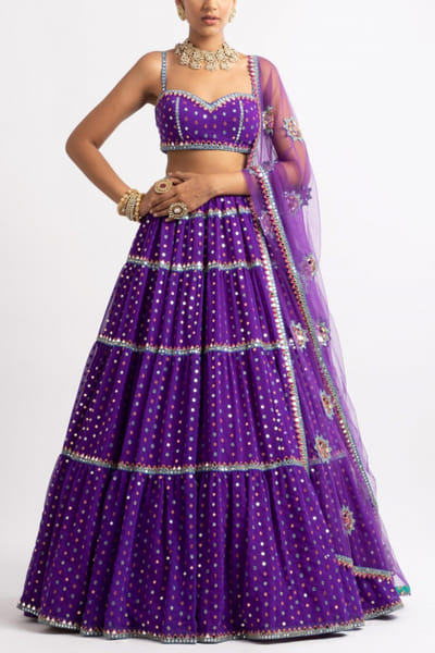 Purple tiered lehenga set