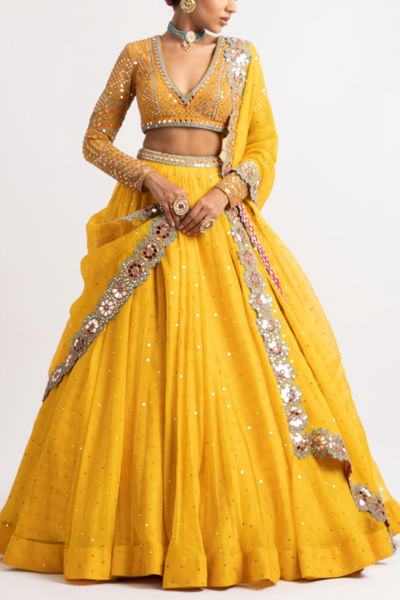 Yellow organza lehenga set