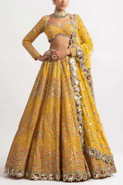 Yellow embroidered lehenga set