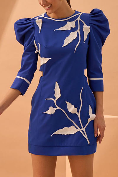 Electric blue appliqued dress