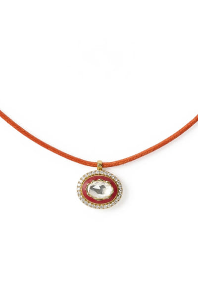 Vixii Orange and red diamond polki necklace VIXIAUG26D153487