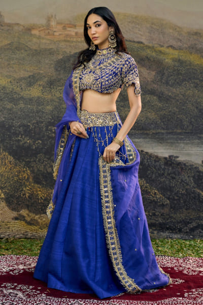 Electric blue jadau embroidered lehenga set