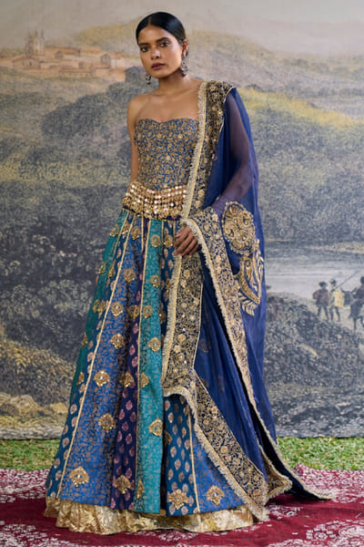 Blue embroidered lehenga set