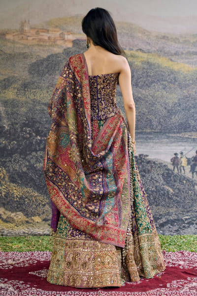Itrh Multicoloured jamevar corset lehenga set ITRMAR26D241070