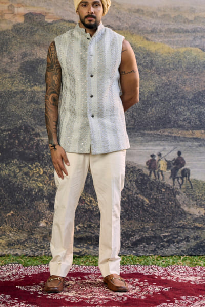 Steel grey chikankari bandi set