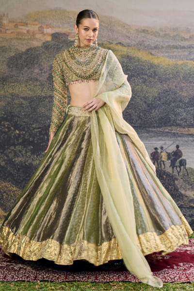 Black and green jadau embroidered lehenga set