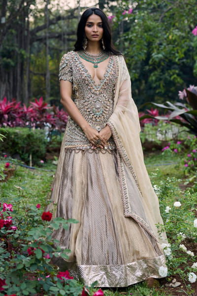 Ivory jadau embroidered lehenga set